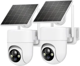 2K Solar Security Cameras Wireless Outdoor, 2PCS Outdoor Camera Wireless with 360° View, Cameras for Home Security with Color Night Vision/2-Way Audio, 2.4Ghz Wi-Fi Only