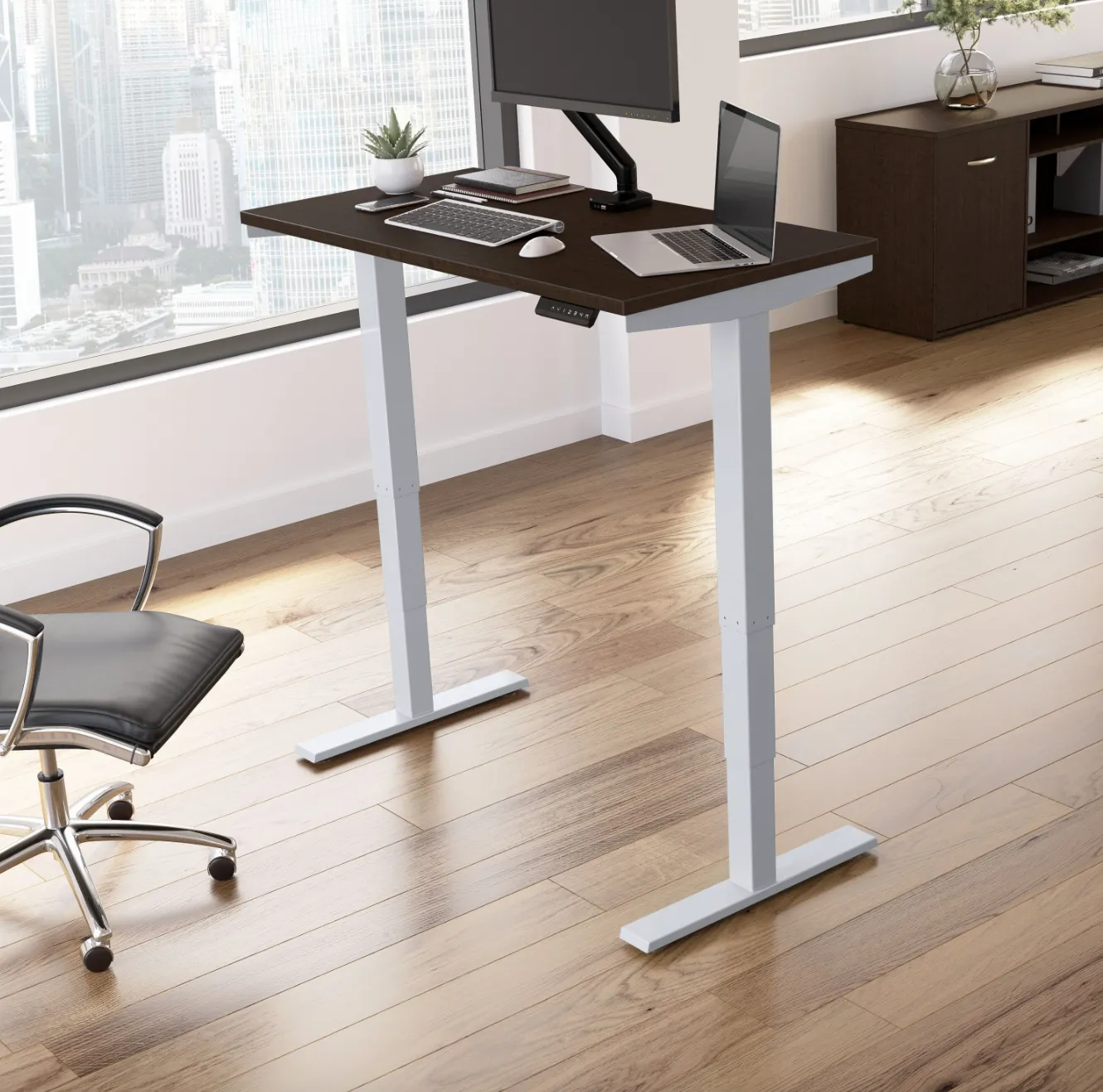 60" Sit - Stand Office Desk in Mocha Cherry with Motorized Height Adjustment