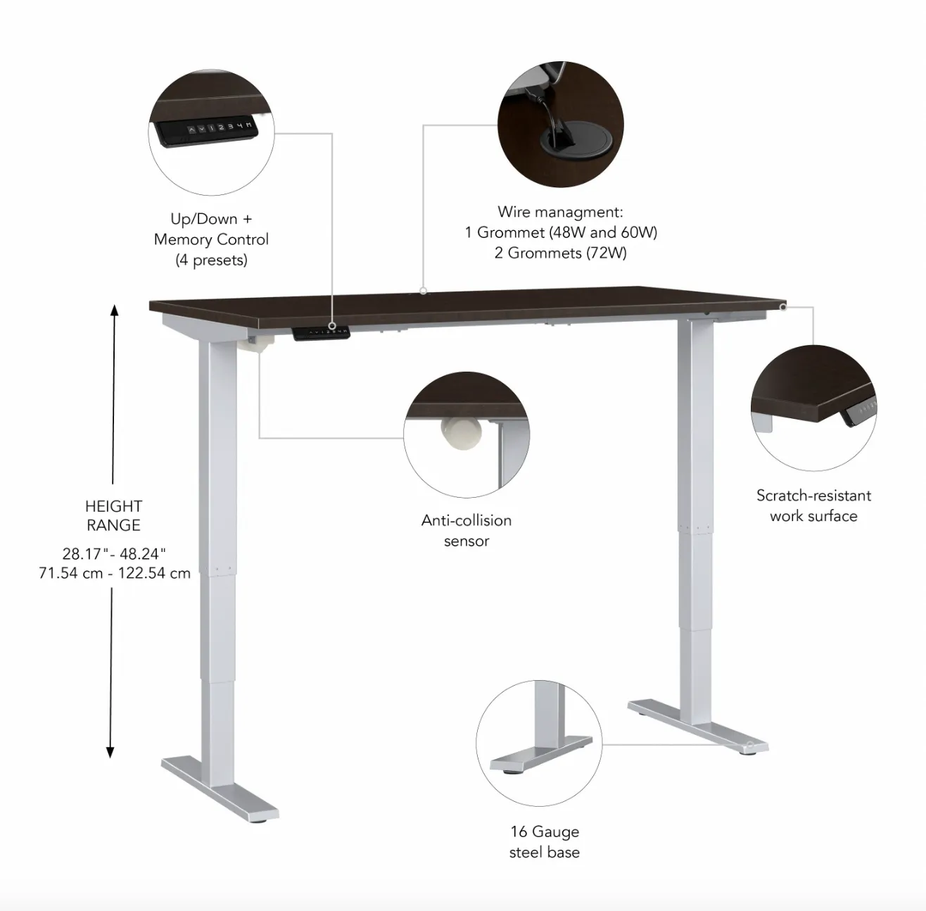 60" Sit - Stand Office Desk in Mocha Cherry with Motorized Height Adjustment