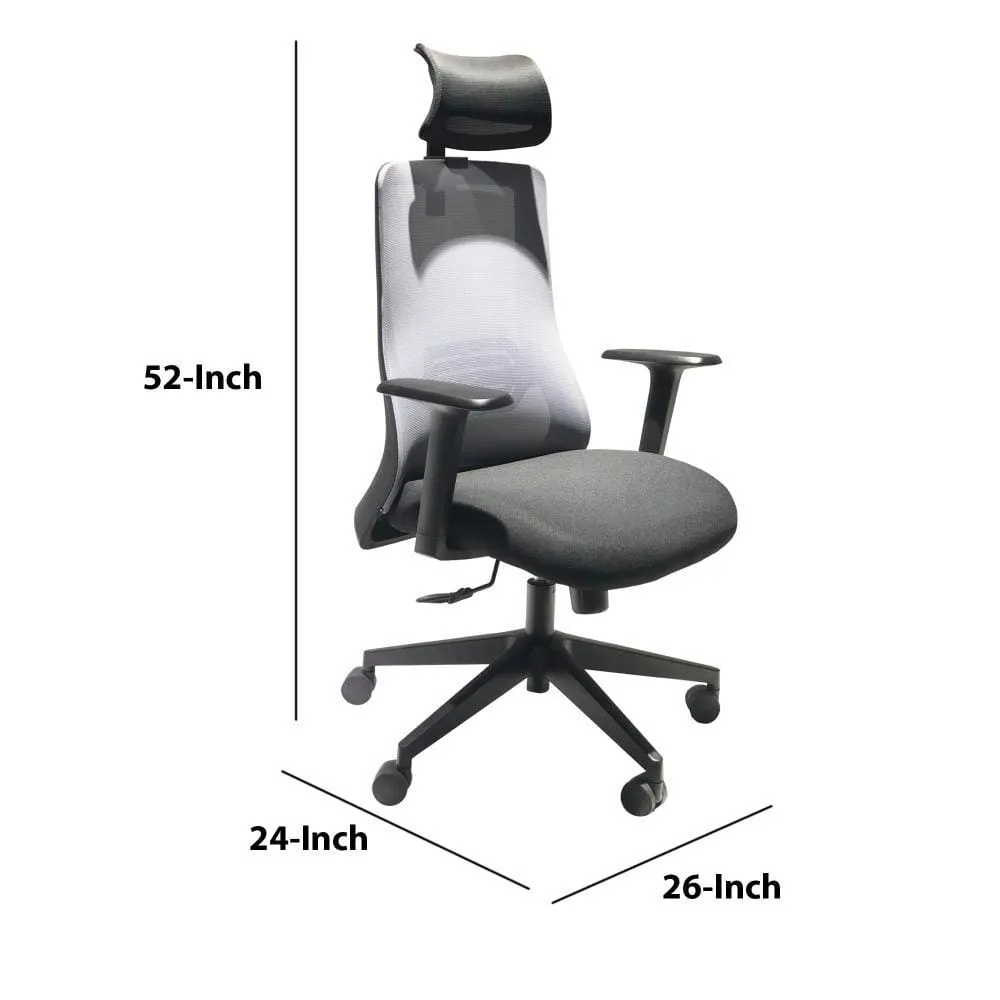 Adjustable Headrest Swivel Office Chair with Casters, Black and Gray By The Urban Port