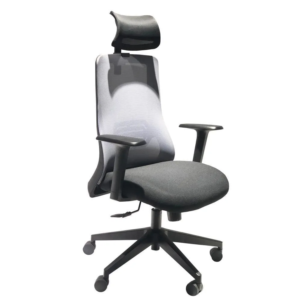 Adjustable Headrest Swivel Office Chair with Casters, Black and Gray By The Urban Port