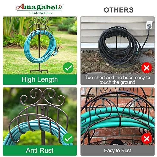 Amagabeli Garden Hose Holder Holds 125ft Hose Rustproof Hose Hanger Stand Free Standing BG409