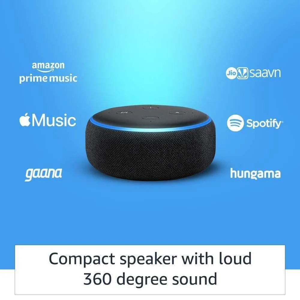 Amazon Echo Dot (3rd Gen) - #1 smart speaker brand in India with Alexa (Black) Get 1 AVITA BULB FREE (WORTH rs-1299) Exclusive for Deals plant customers.