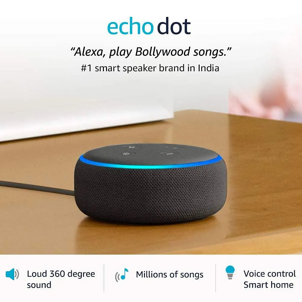 Amazon Echo Dot (3rd Gen) - #1 smart speaker brand in India with Alexa (Black) Get 1 AVITA BULB FREE (WORTH rs-1299) Exclusive for Deals plant customers.