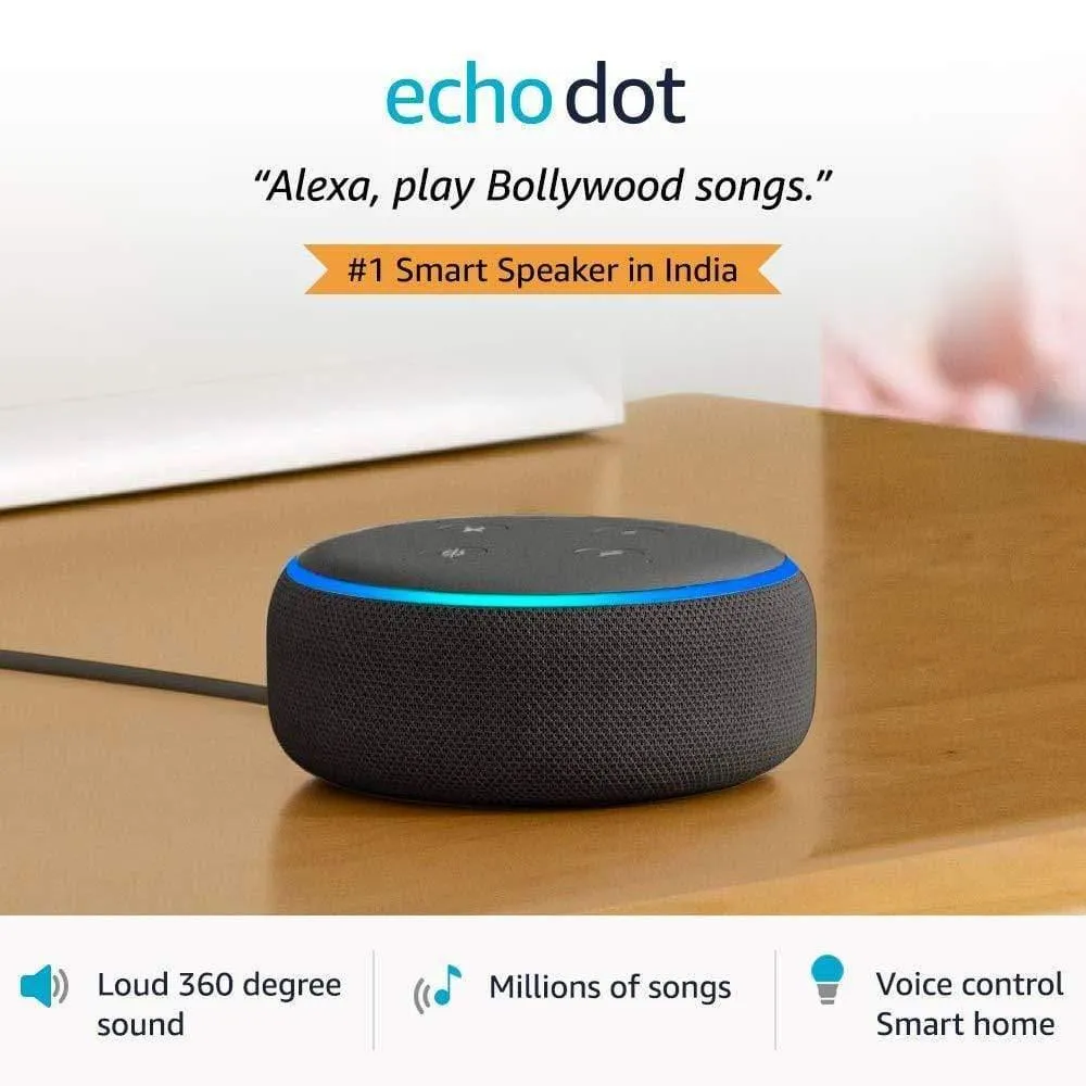 Amazon Echo Dot (3rd Gen) - #1 smart speaker brand in India with Alexa (Black) Get 1 AVITA BULB FREE (WORTH rs-1299) Exclusive for Deals plant customers.