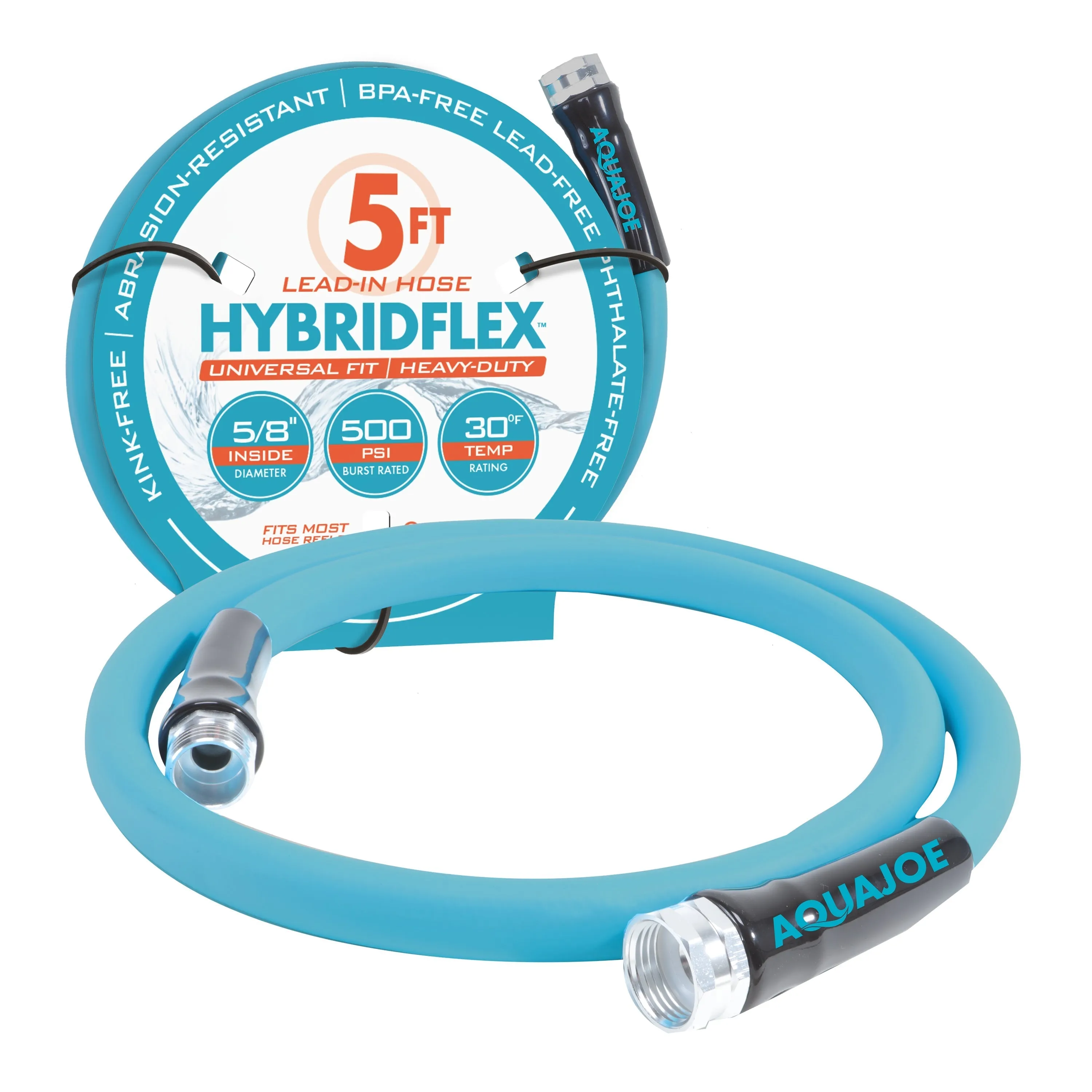 Aqua Joe AJPGH05-PRO 5/8 HybridFLEX 5-Foot Lead-In Hose | 500 PSI Burst Rating