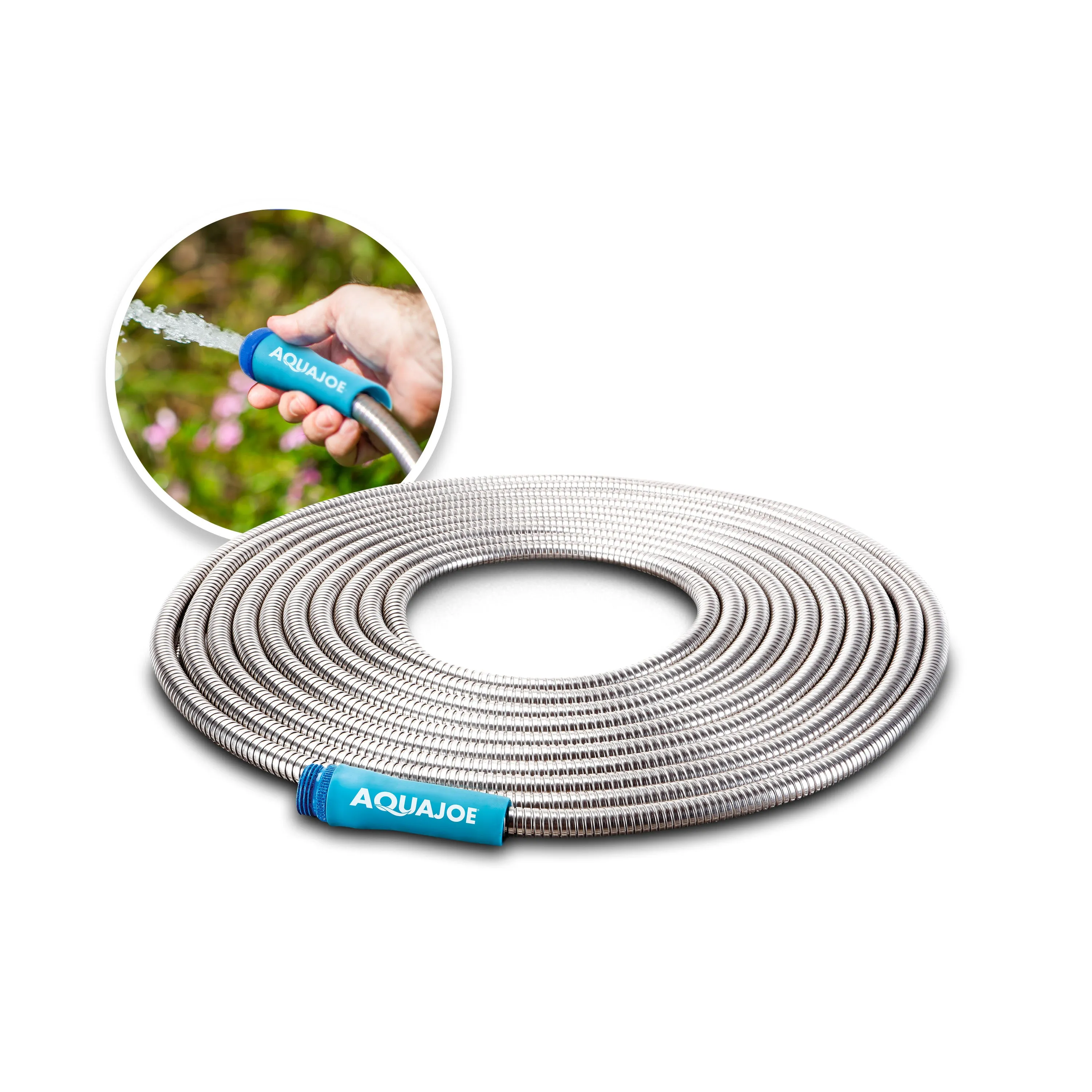 Aqua Joe AJSGH25 Heavy-Duty Puncture Proof Kink-Free Metal Garden Hose | 25-Foot | 304-Stainless Steel | Spiral Constructed | 1/2-Inch Diameter