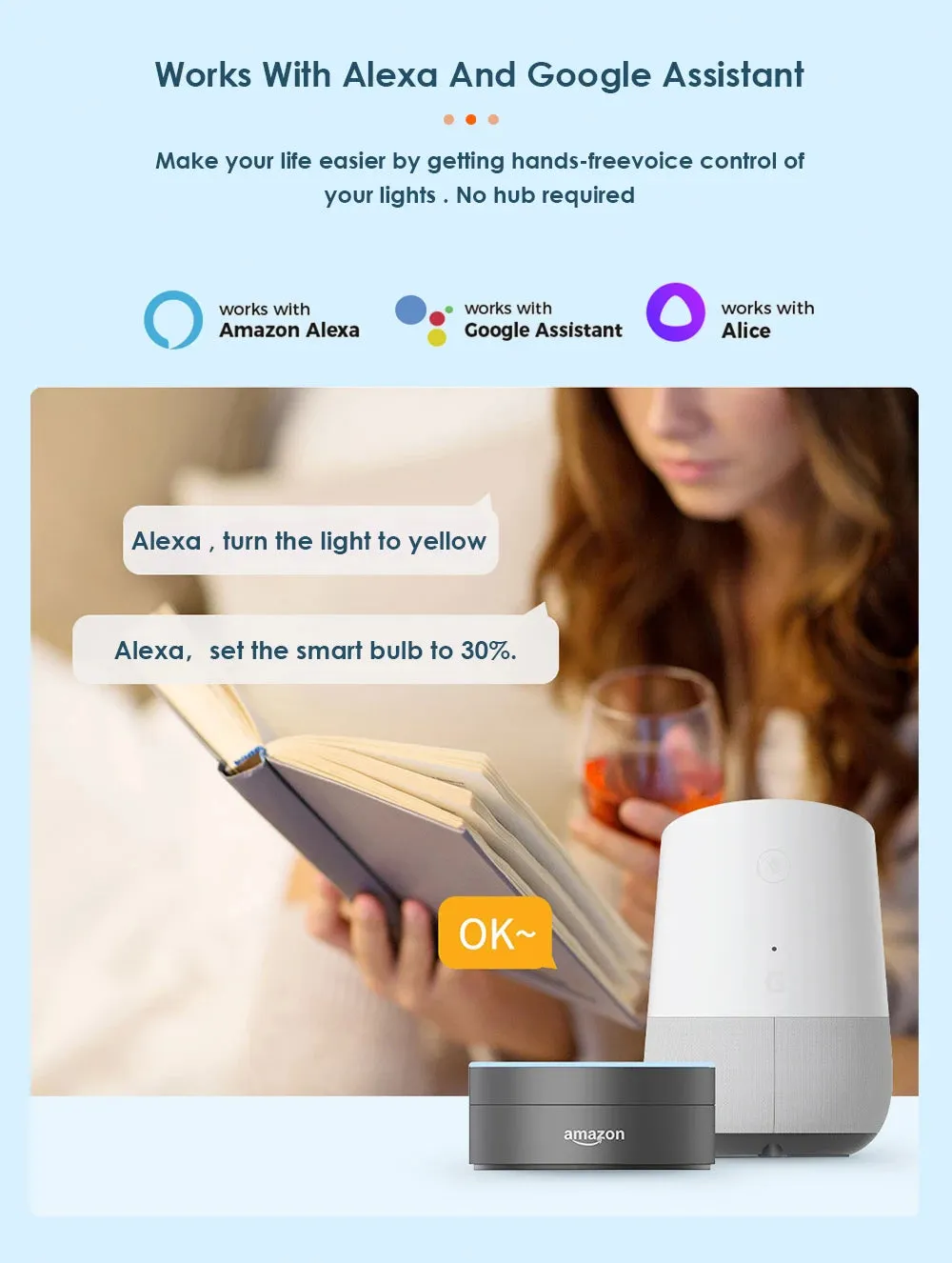 AUBESS E27 Wifi LED Smart Light Bulb for Google Home