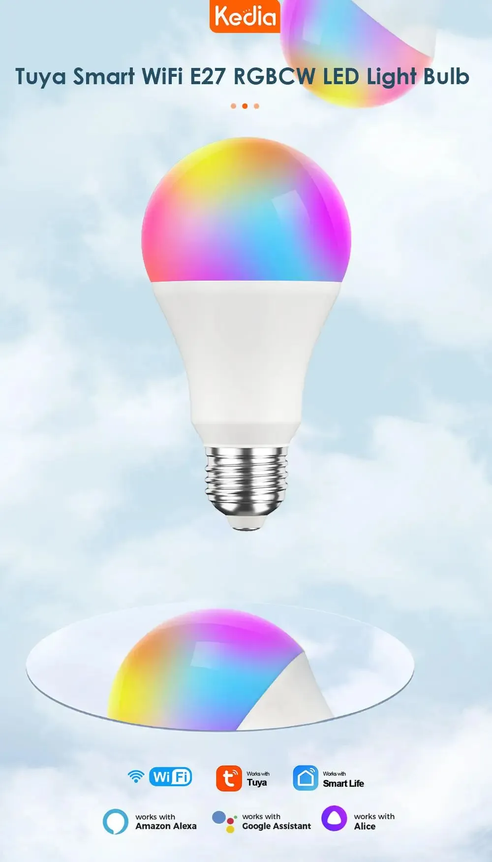 AUBESS E27 Wifi LED Smart Light Bulb for Google Home
