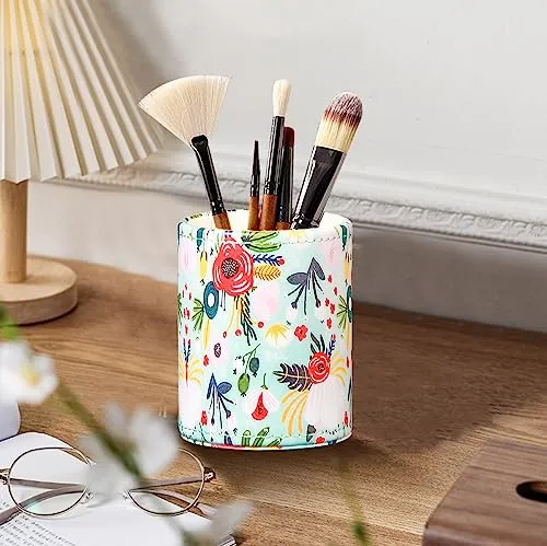BIBELUN Pen Holder for Desk Cute, Desk Organizers and Workspace Accessories Storage, Pencil Holder Cup for Makeup Brush/Art Supplies/Stationery, Decorative Aesthetic Office Organization, PU Leather