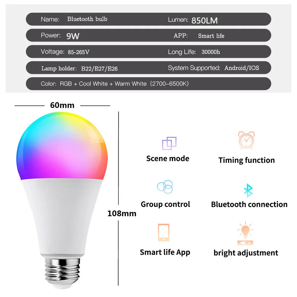 Bluetooth Smart Life Control Color Changing Bulb