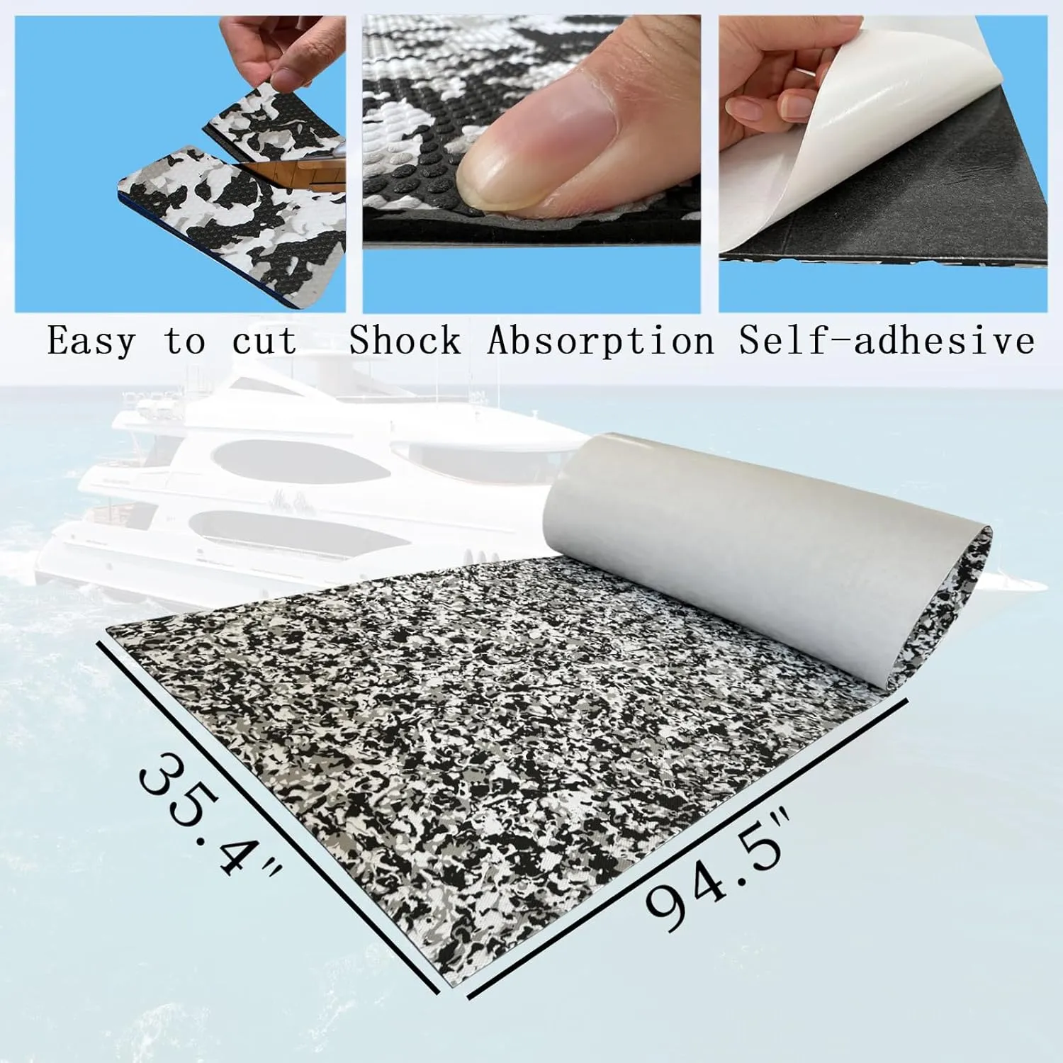 Boat Flooring Mat EVA Foam Boat Decking Marine Carpet Faux Teak Sea Decking Sheet Non-Slip Self-Adhesive Flooring Material for Boats Pontoon Yacht Surfboard Swim Platform RV Floor 94" x 35"