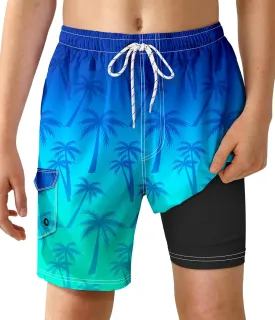 Boys Swim Trunks with Compression Liner Quick Dry Swim Shorts Summer Beach Shorts