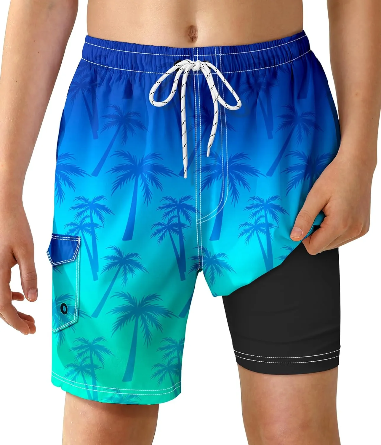 Boys Swim Trunks with Compression Liner Quick Dry Swim Shorts Summer Beach Shorts