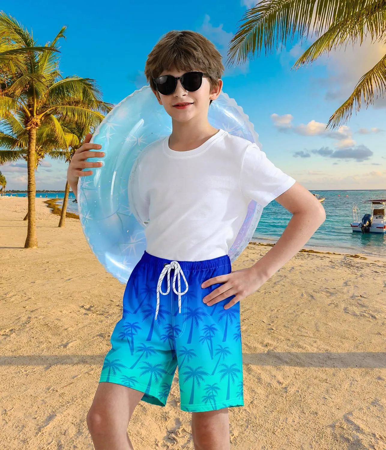 Boys Swim Trunks with Compression Liner Quick Dry Swim Shorts Summer Beach Shorts
