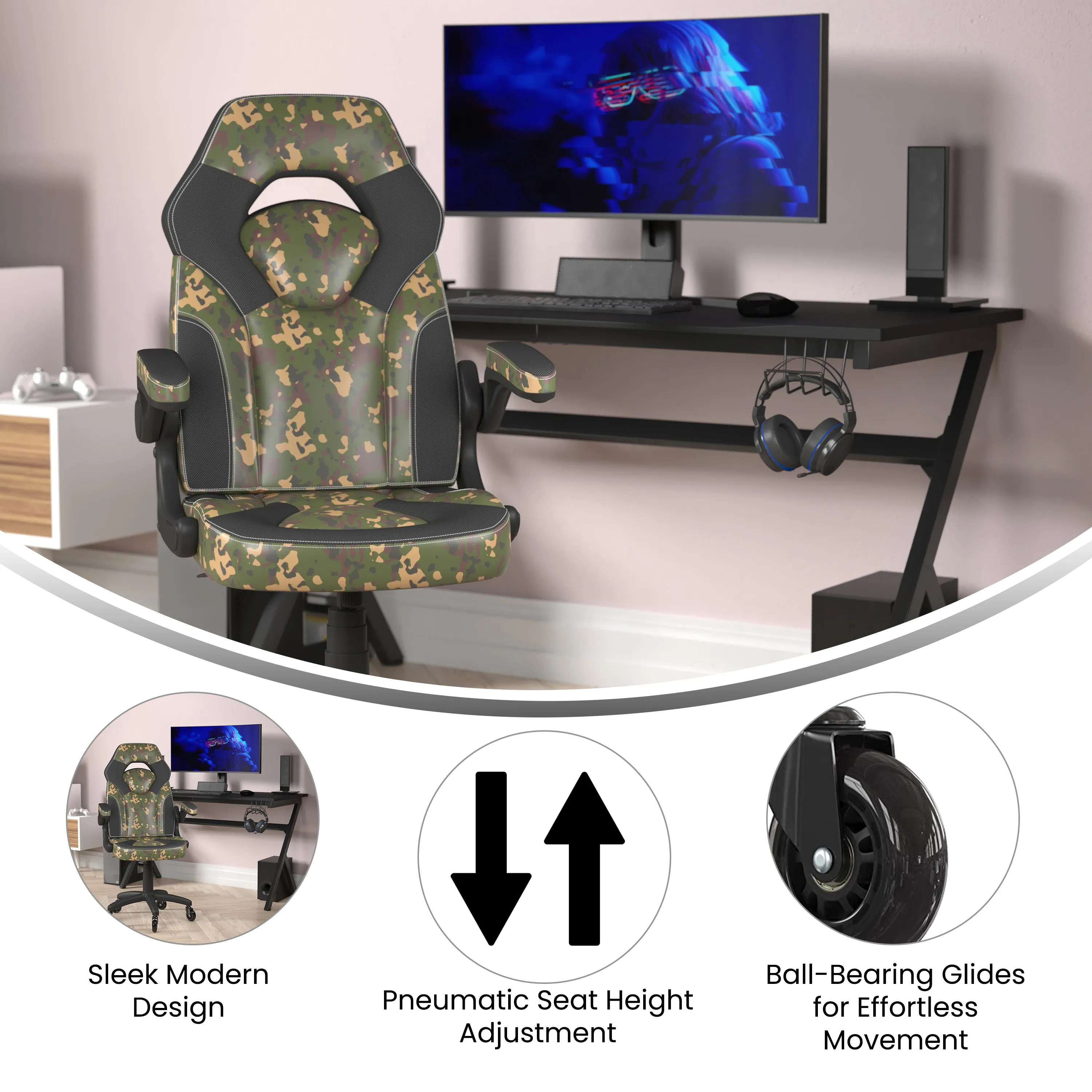 Camouflage Chair-Skater Wheels CH-00095-CAM-RLB-GG