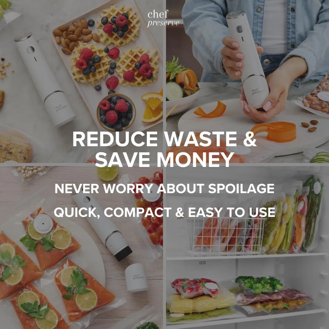 Chef Preserve Compact Vacuum Sealer for Food (Vacuum Sealer Machine   30 Reusable Vacuum Bags) Powerful Handheld Vacuum Sealer Machine, Seal Meal Saver, Portable Food Sealer