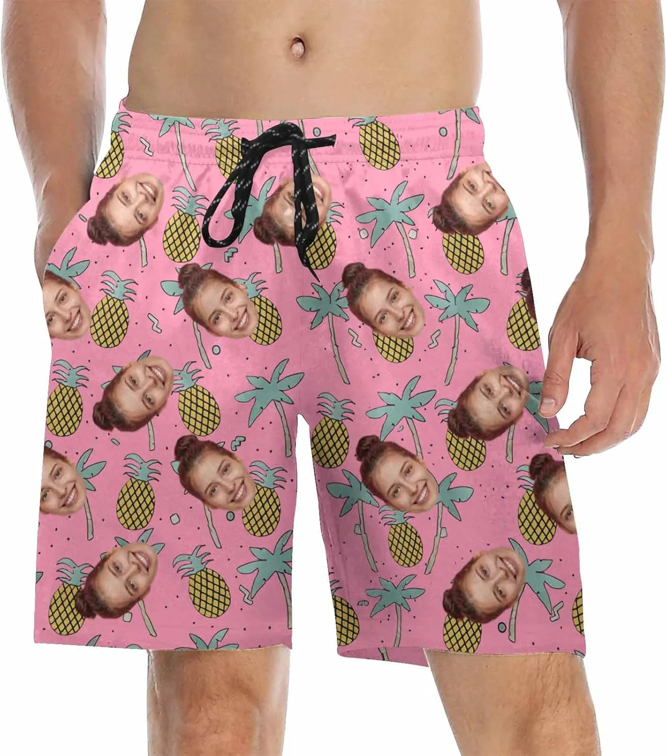 Custom Face Print Men's Swim Shorts Personalized Beach Shorts with Women Face for Men Funny Birthday Gift