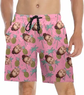 Custom Face Print Men's Swim Shorts Personalized Beach Shorts with Women Face for Men Funny Birthday Gift