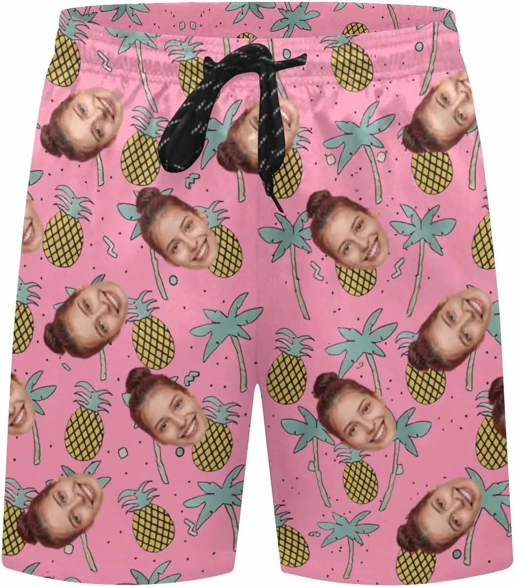 Custom Face Print Men's Swim Shorts Personalized Beach Shorts with Women Face for Men Funny Birthday Gift