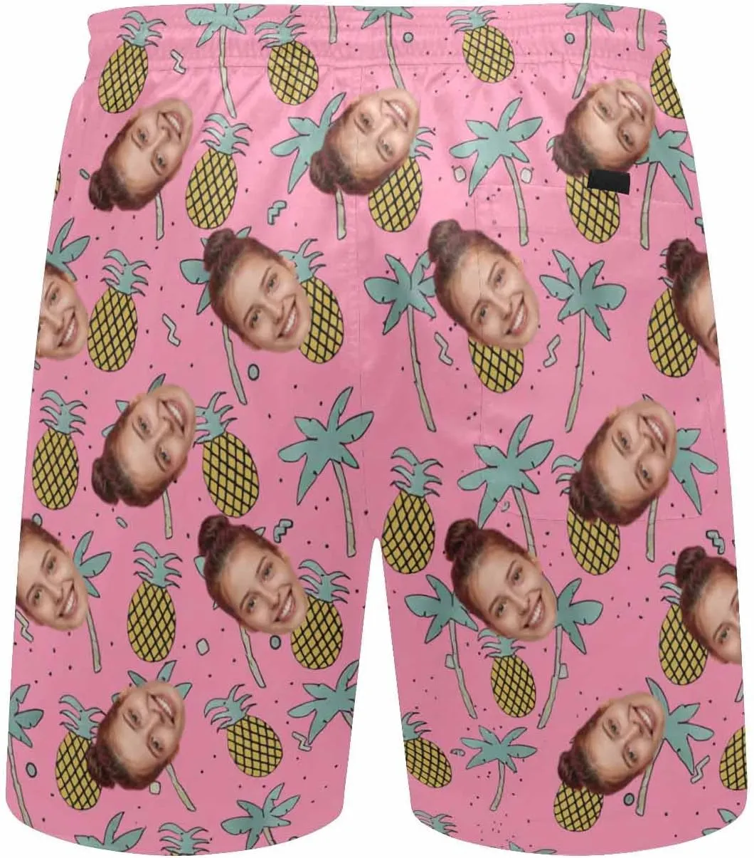 Custom Face Print Men's Swim Shorts Personalized Beach Shorts with Women Face for Men Funny Birthday Gift