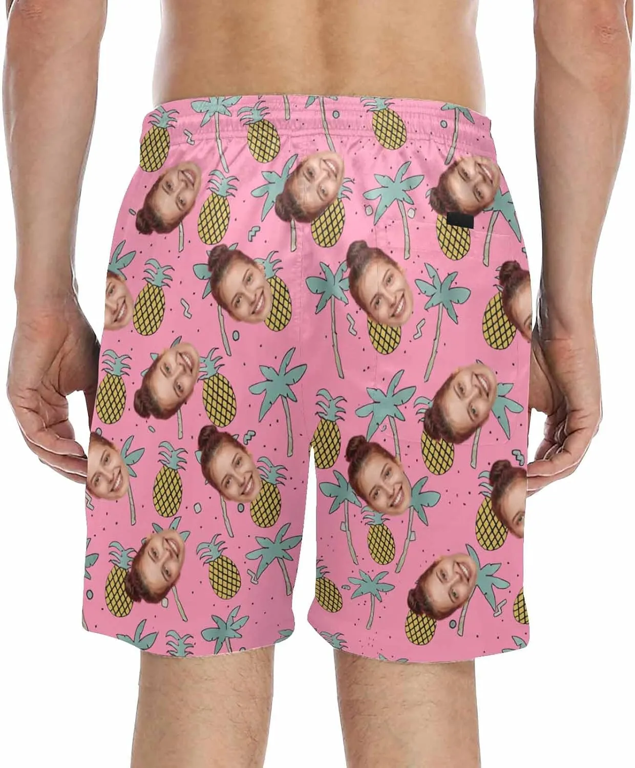 Custom Face Print Men's Swim Shorts Personalized Beach Shorts with Women Face for Men Funny Birthday Gift