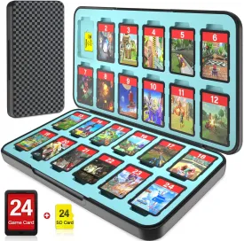 CYKOARMOR Switch Game Card Case Holder - Storage 24 Games & 24 Micro SD Card, Case Organizer Cartridge for Nintendo Switch/OLED/Lite, Hard Shell, Magnetic Closure, Soft Rubber, Plain Black