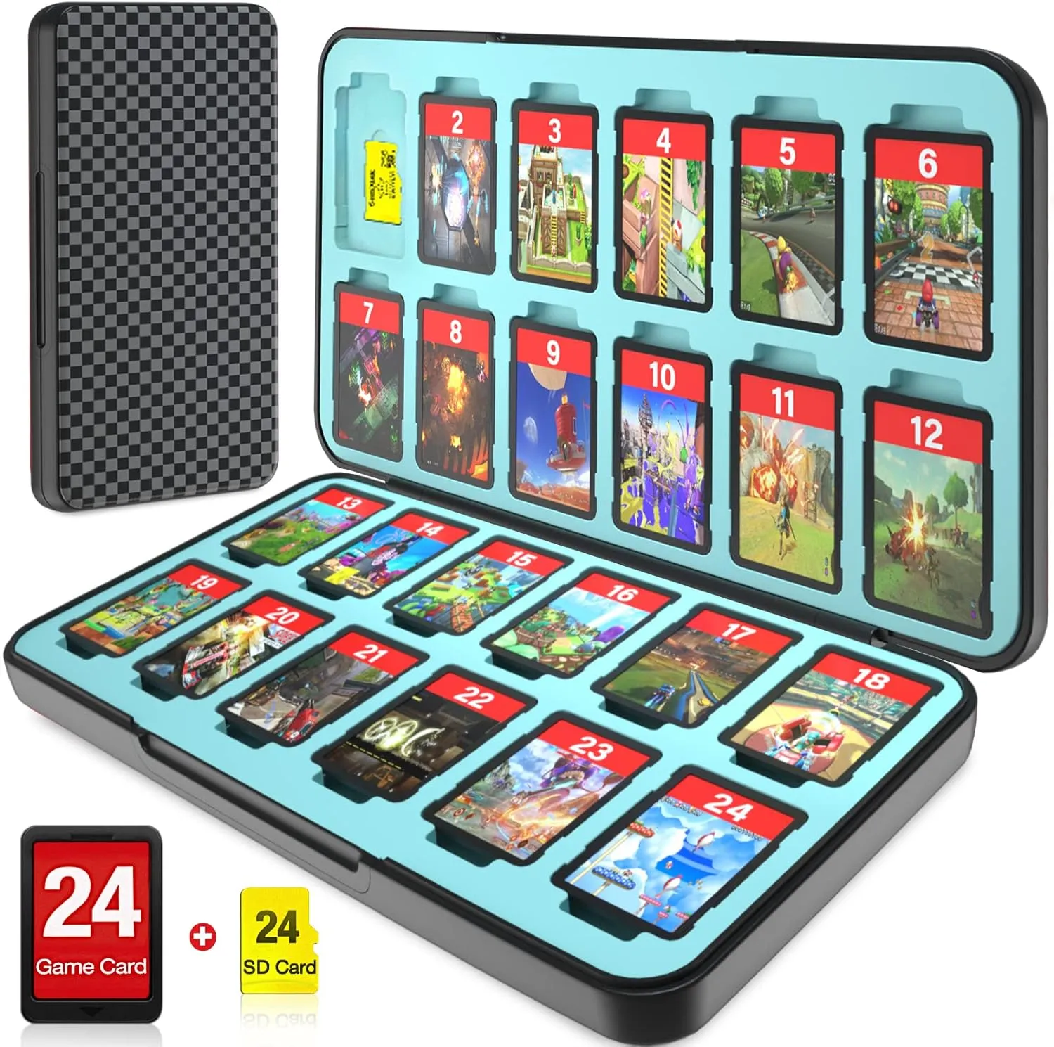 CYKOARMOR Switch Game Card Case Holder - Storage 24 Games & 24 Micro SD Card, Case Organizer Cartridge for Nintendo Switch/OLED/Lite, Hard Shell, Magnetic Closure, Soft Rubber, Plain Black