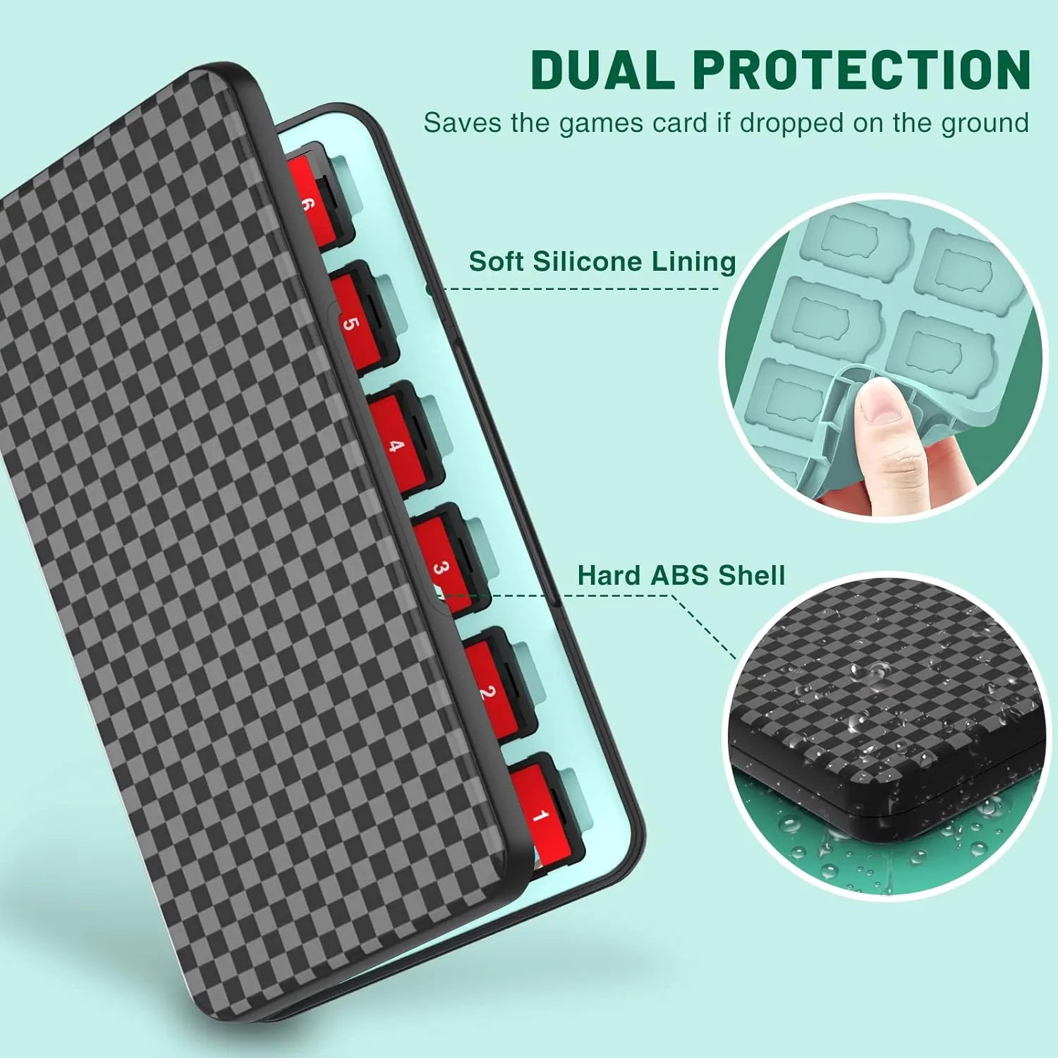 CYKOARMOR Switch Game Card Case Holder - Storage 24 Games & 24 Micro SD Card, Case Organizer Cartridge for Nintendo Switch/OLED/Lite, Hard Shell, Magnetic Closure, Soft Rubber, Plain Black