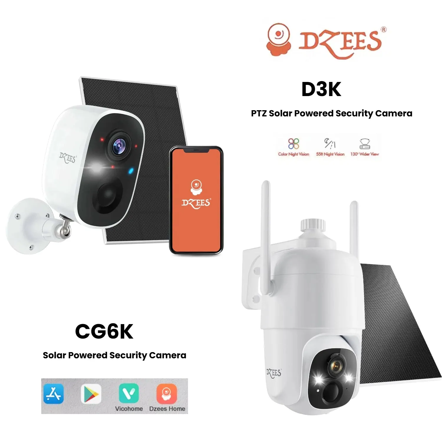 D3K PTZ Security Camera   CG6K Solar Powered Security Camera - Dzees Camera Bundle