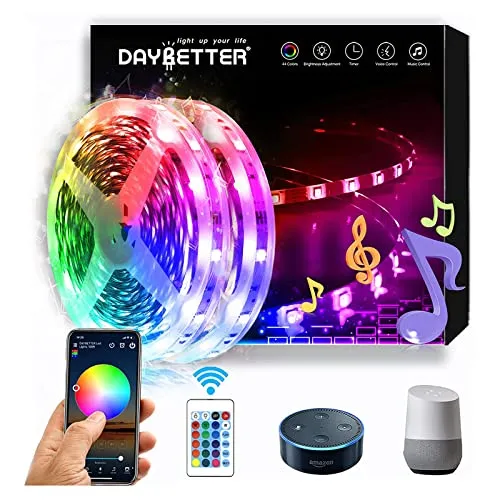 DAYBETTER 5050 RGB Led Light Strips Kit Work with Alexa and Google Assistant, Smart WiFi Led Strip Lights 100ft, 2 Rolls of 50ft Led Lights for Bedroom Decoration