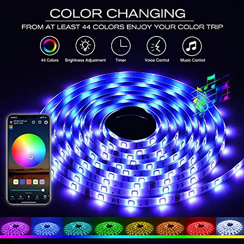 DAYBETTER 5050 RGB Led Light Strips Kit Work with Alexa and Google Assistant, Smart WiFi Led Strip Lights 100ft, 2 Rolls of 50ft Led Lights for Bedroom Decoration