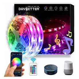 DAYBETTER 5050 RGB Led Light Strips Kit Work with Alexa and Google Assistant, Smart WiFi Led Strip Lights 100ft, 2 Rolls of 50ft Led Lights for Bedroom Decoration