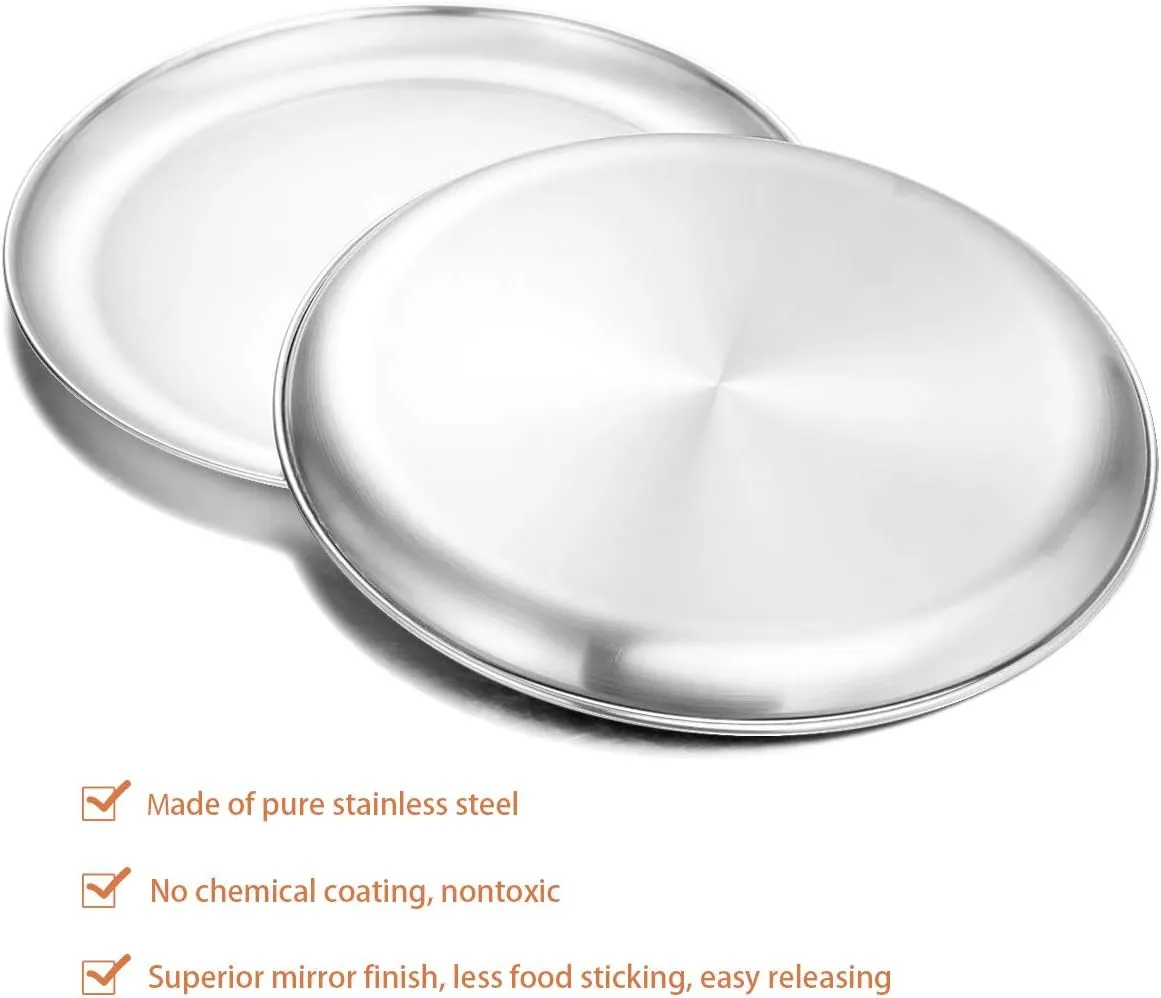 Deedro Stainless Steel Pizza Pan 13 inch Round Pizza Tray Pizza Baking Sheet, Healthy Pizza Baking Pan Pizza Serving Tray Crisper Pan, Dishwasher Safe, 4 Pack