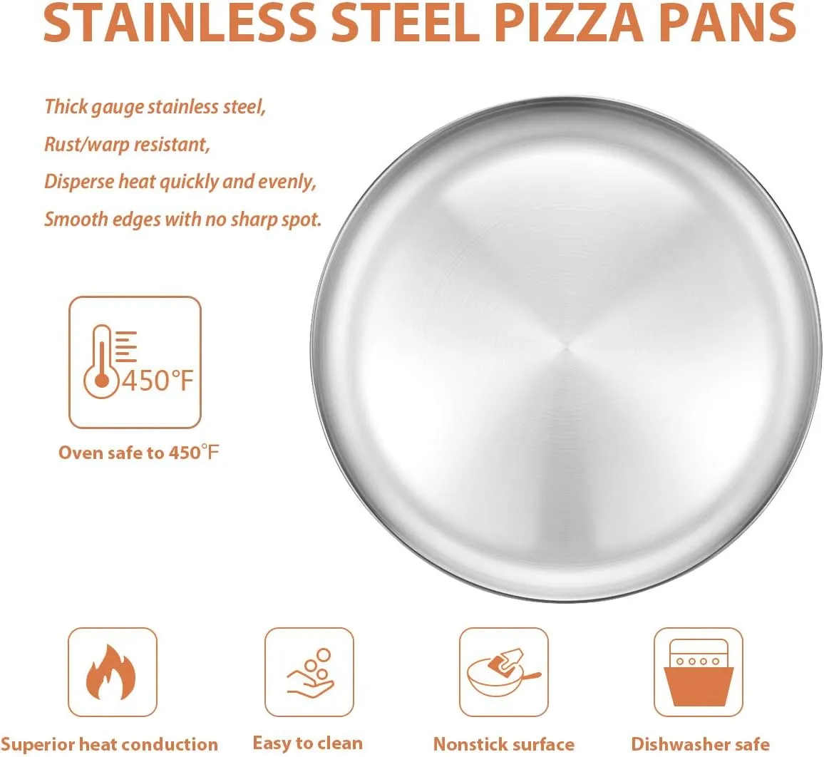 Deedro Stainless Steel Pizza Pan 13 inch Round Pizza Tray Pizza Baking Sheet, Healthy Pizza Baking Pan Pizza Serving Tray Crisper Pan, Dishwasher Safe, 4 Pack