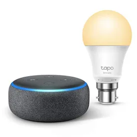 Echo Dot (3rd generation), Charcoal Fabric   TP-Link Tapo smart bulb (B22), Works with Alexa