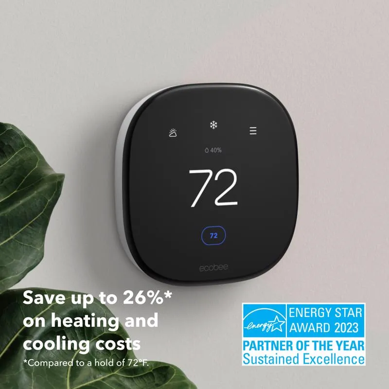ecobee Built In WiFi Heating and Cooling Touch Screen Smart-Enabled Thermostat