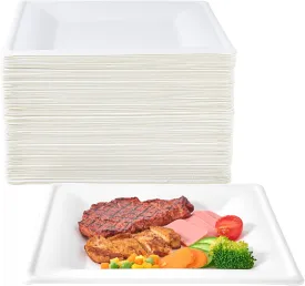 ECOLipak 150 Pieces Compostable Square Paper Plates, 10 inch Heavy Duty Disposable Plates, Eco-friendly Biodegradable Sugarcane Bagasse Plates for Party Dinner Birthday