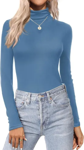 Ekouaer Women's Turtleneck Long Sleeve Shirts Fall Fashion Lightweight Base Layer Solid Slim Fit Thermal Underwear Tops