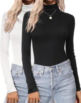Ekouaer Women's Turtleneck Long Sleeve Shirts Fall Fashion Lightweight Base Layer Solid Slim Fit Thermal Underwear Tops