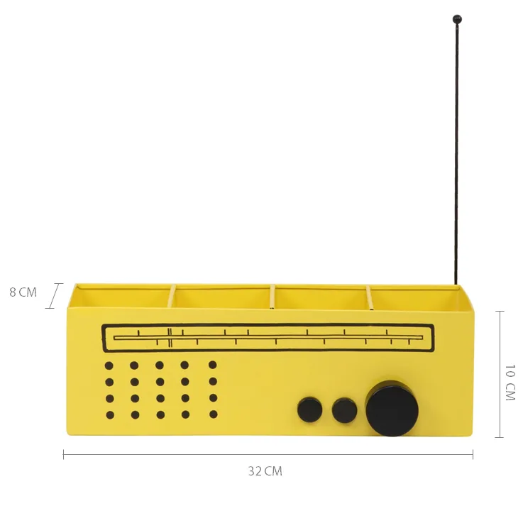 Elan Radio Desk Organizer, 4 Compartments, Pen and Makeup Stand (Yellow)