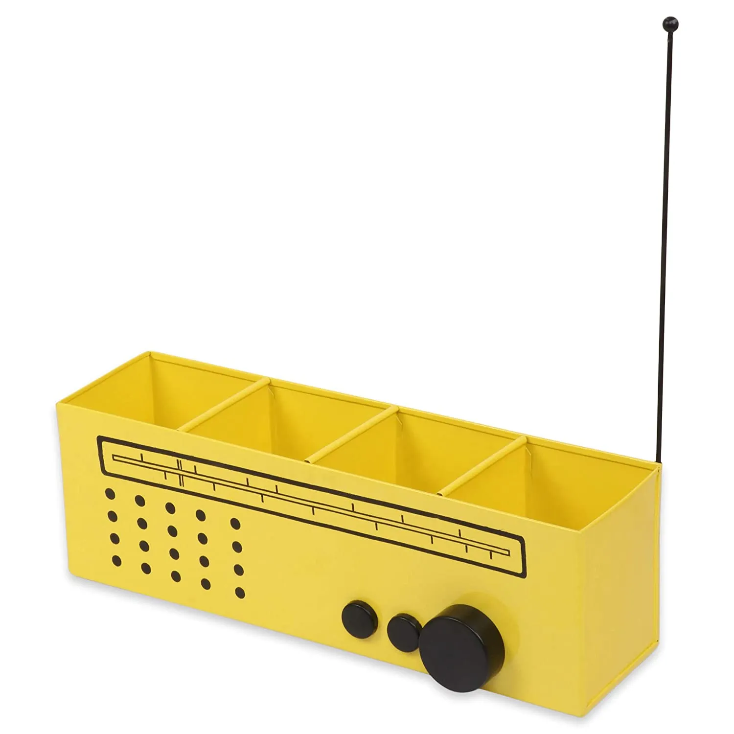 Elan Radio Desk Organizer, 4 Compartments, Pen and Makeup Stand (Yellow)