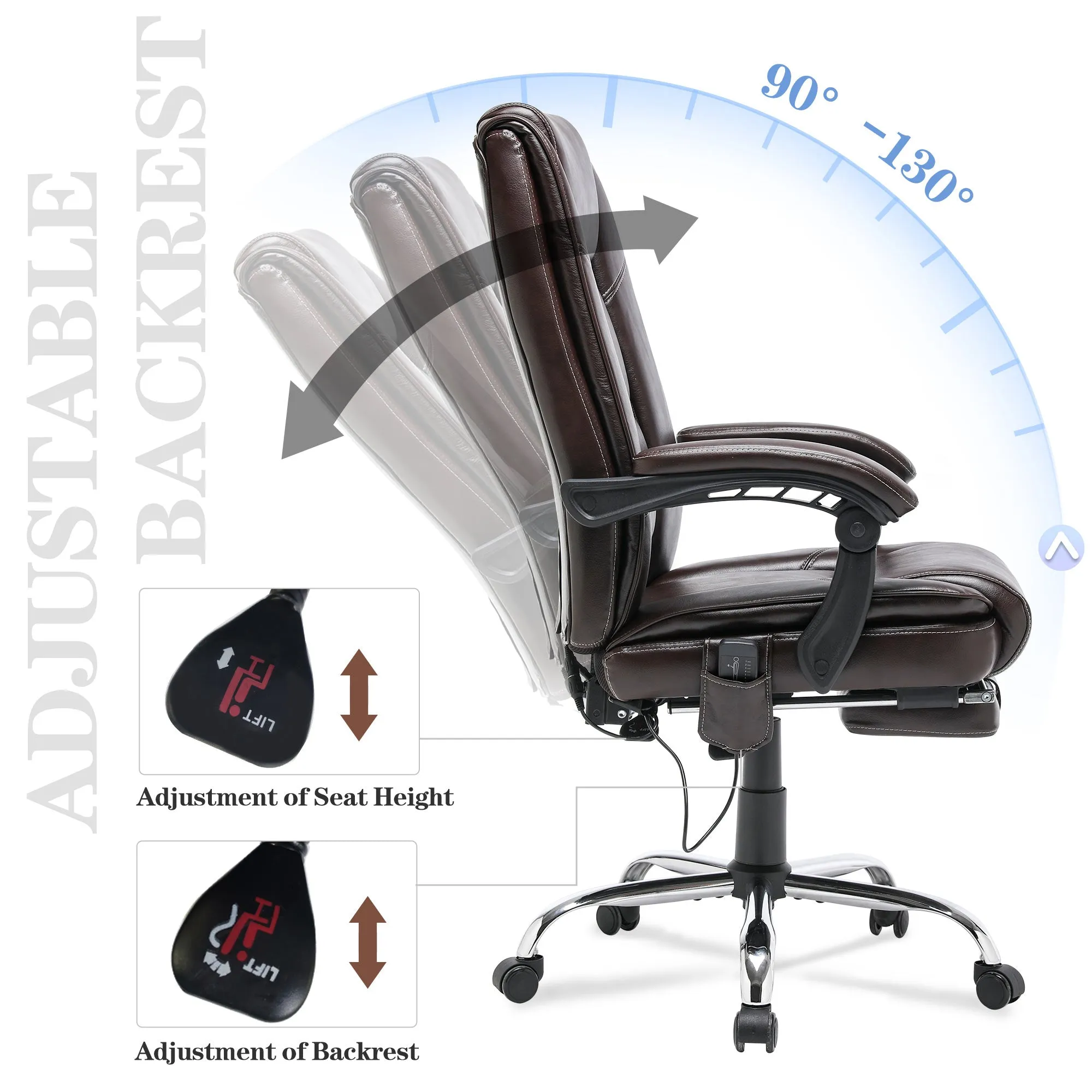 Ergonomic Adjustable Height Massage and Heated Executive Office Chair Brown