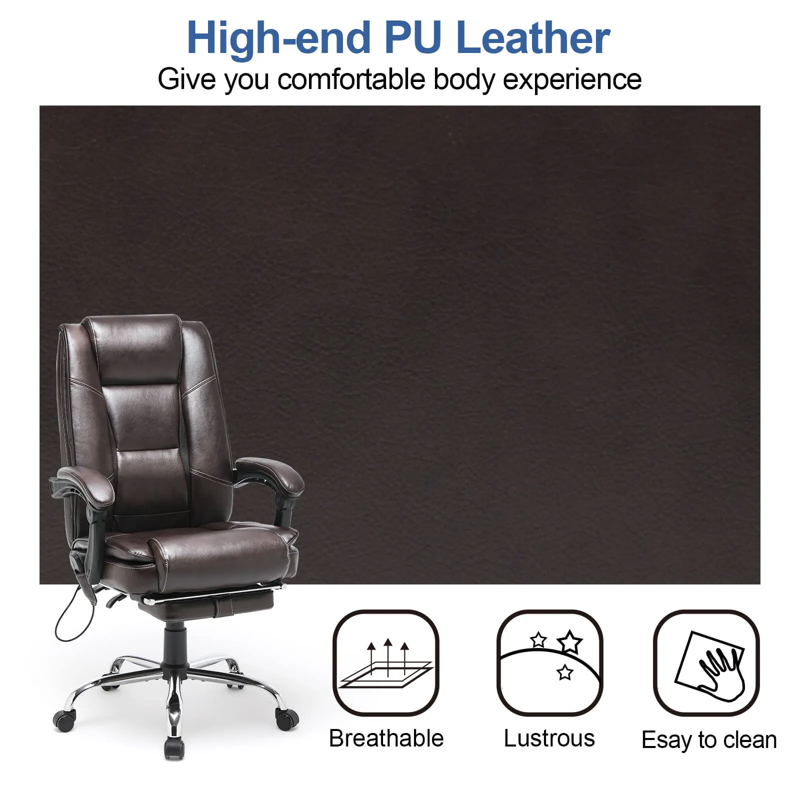 Ergonomic Adjustable Height Massage and Heated Executive Office Chair Brown