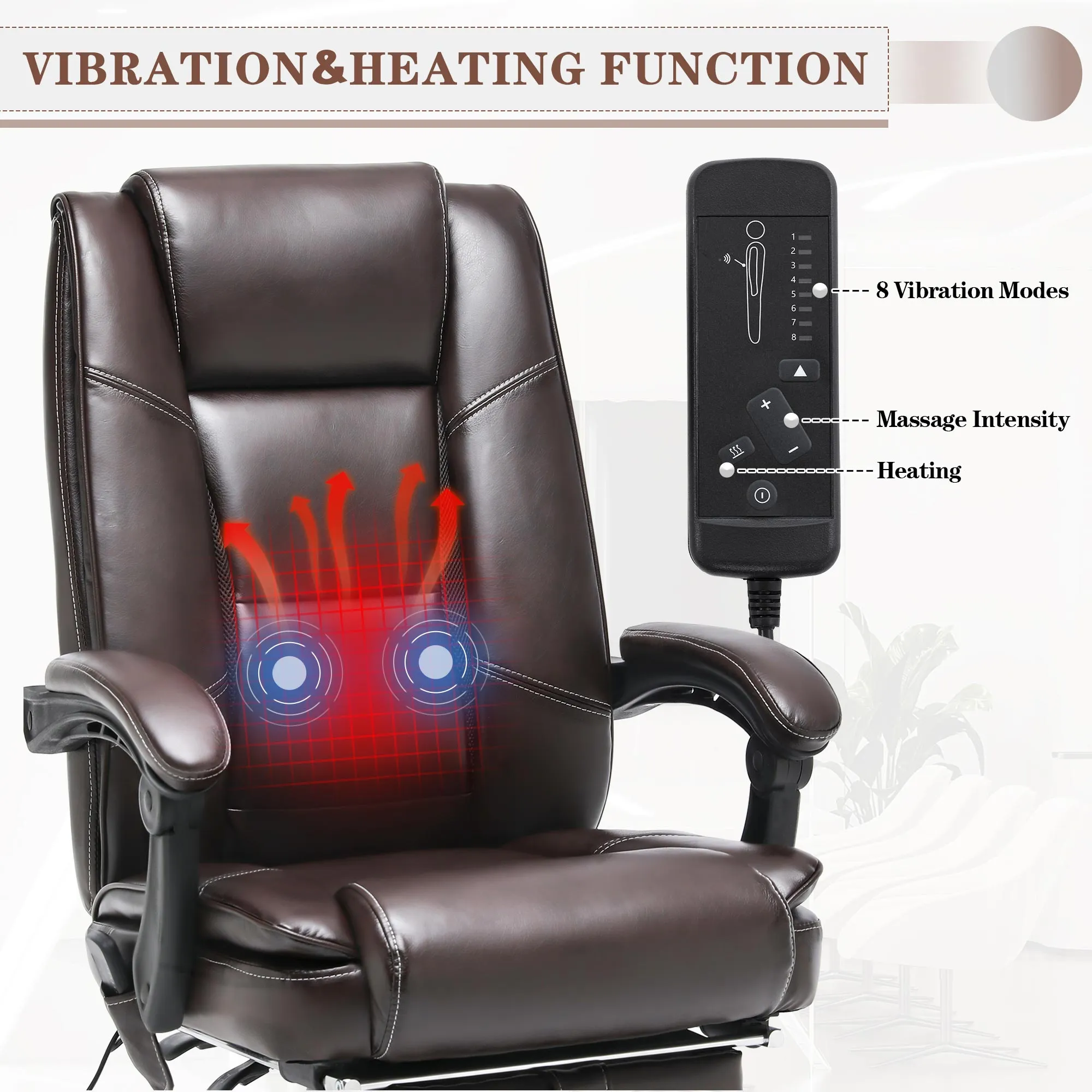 Ergonomic Adjustable Height Massage and Heated Executive Office Chair Brown