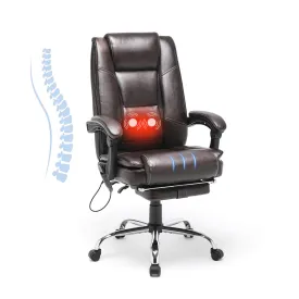 Ergonomic Adjustable Height Massage and Heated Executive Office Chair Brown