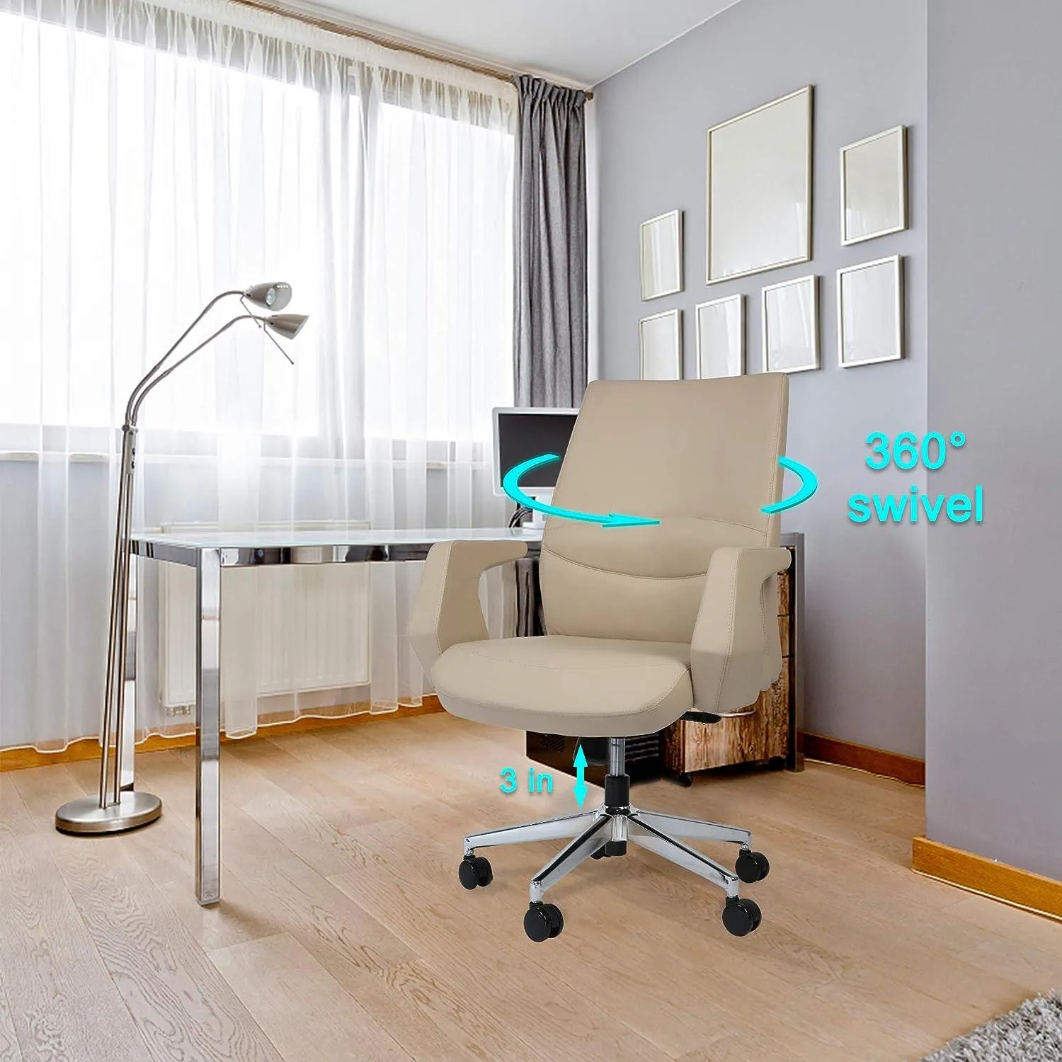 Executive Office Chair Ergonomic Leather Chair with Padded Armrests Lumbar Support