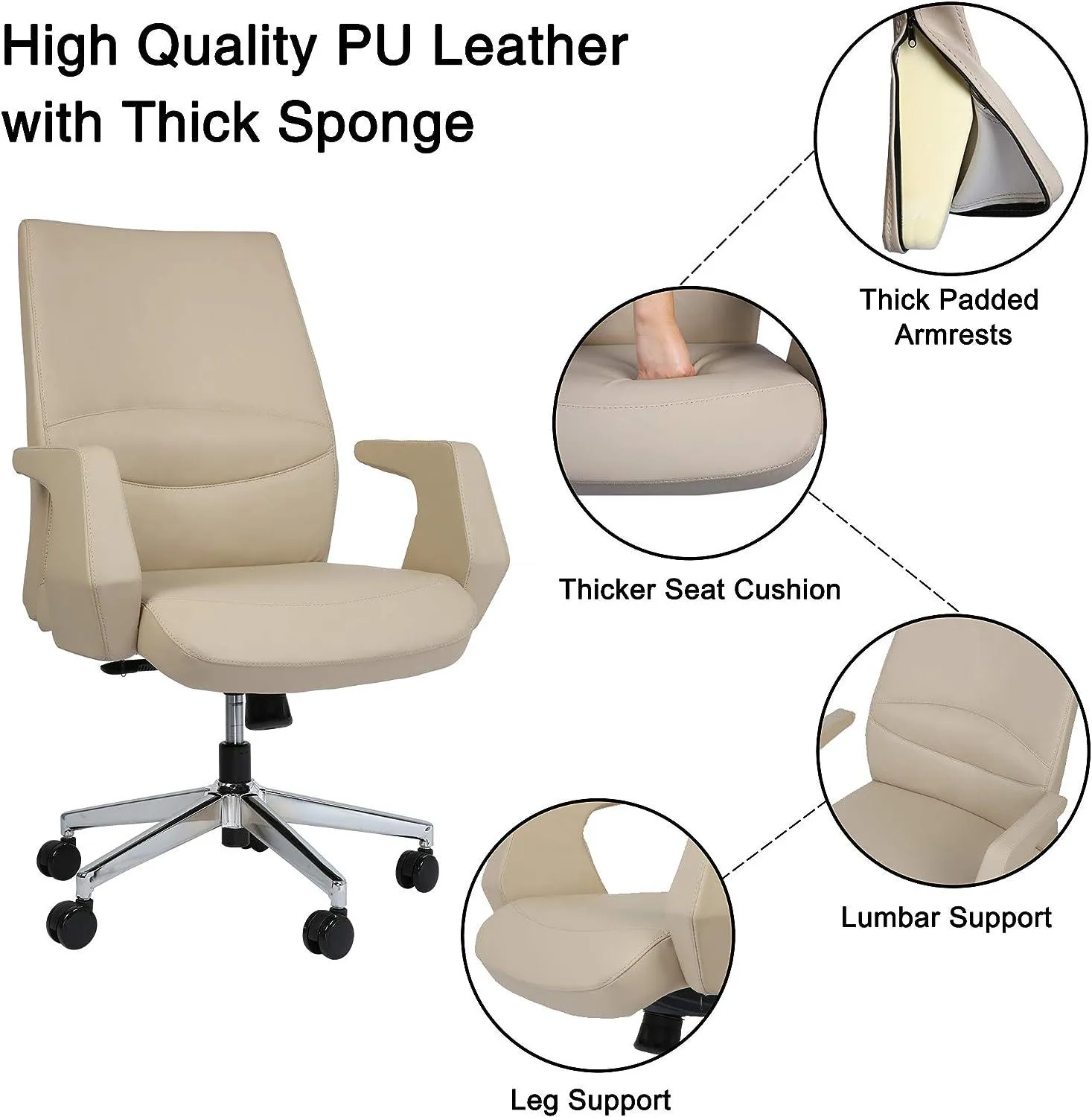 Executive Office Chair Ergonomic Leather Chair with Padded Armrests Lumbar Support