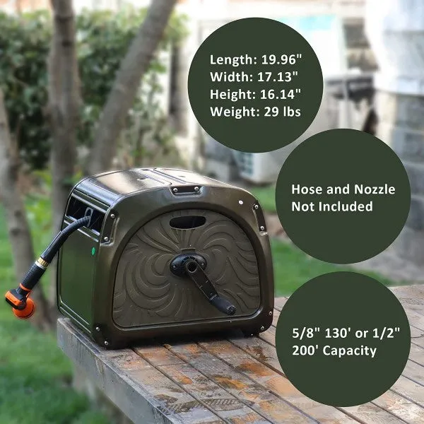 Giraffe Tools 1/2”x130 ft, Super Heavy Duty Retractable Wall Mounted Garden Hose Reel