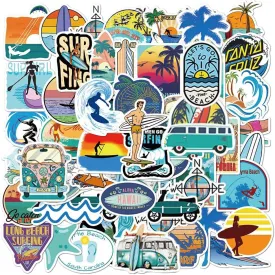 Go Surfing Stickers| 50 Pcs Summer Water Sports Waterproof Vinyl Stickers for Surfboard Water Bottles Bicycle Laptop Refrigerator Luggage Computer Mobile Phone Skateboard Bike Decals